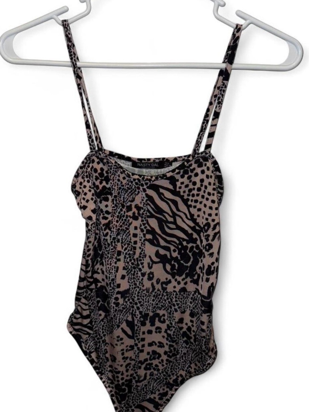 Nasty Gal Taupe & Black Animal Print Strappy Bodysuit